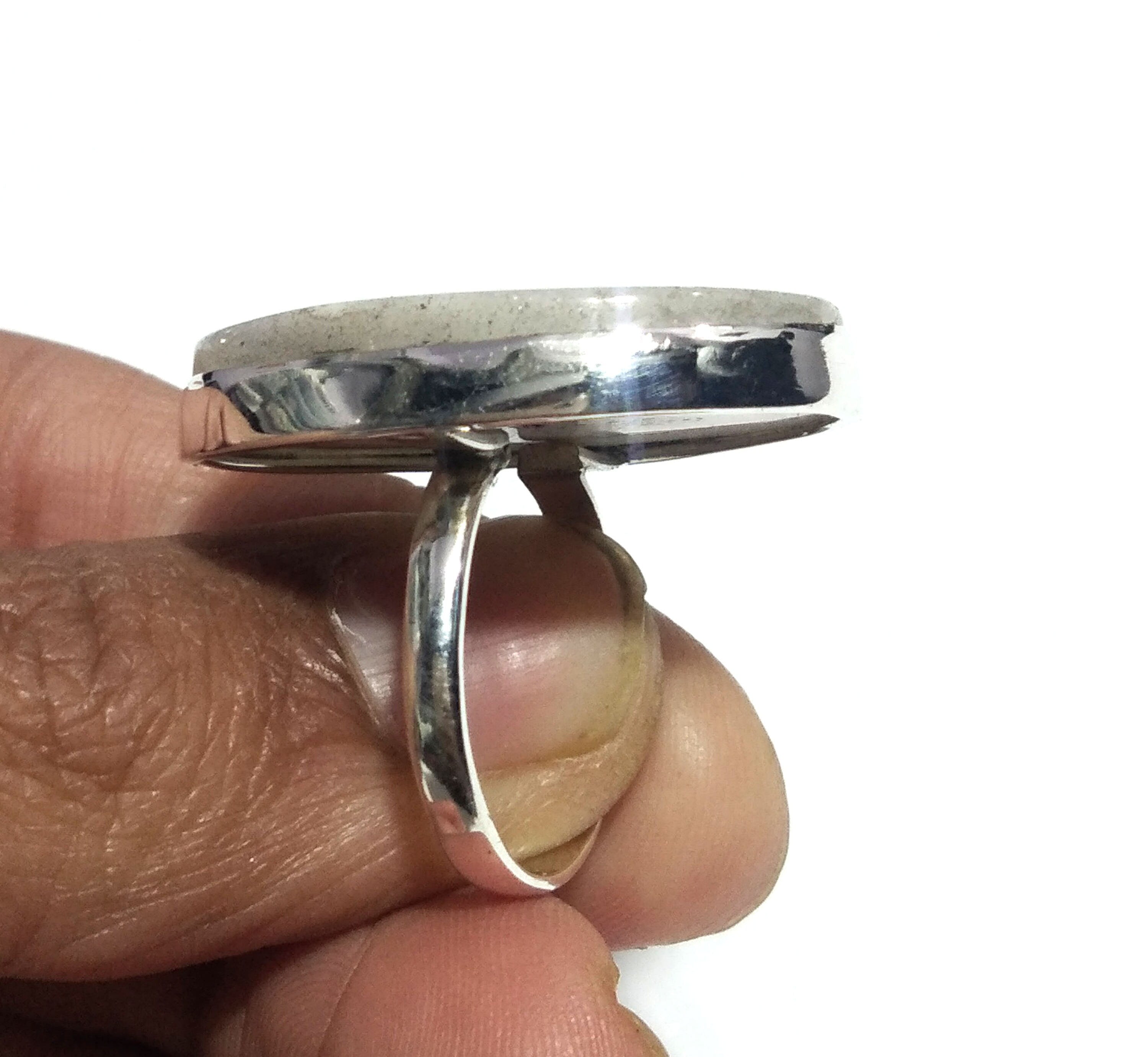 White Solar Quartz Gemstone Ring, Solid 925 Sterling Silver Ring, Natural Solar Quartz Stone Size 31x24mm Handmade Gift Wedding Ring Jewelry